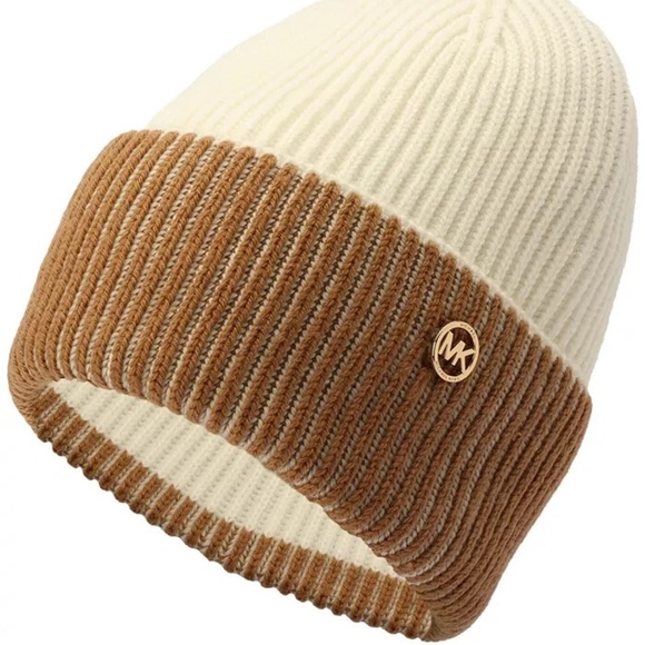 NWT! Michael Kors Women's Cream Tan Rubbed Knit Beanie - Size One Size - Picture 1 of 6